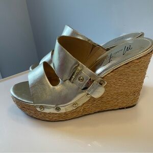 Marc Fisher Gold Metallic Espadrille Wedges